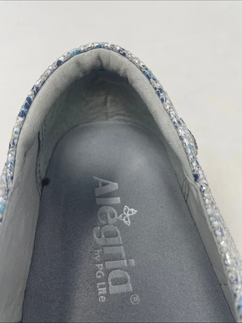 Alegria By PG Lite Leather Sparkling Blue Silver Slip-On Flats Size  7.5